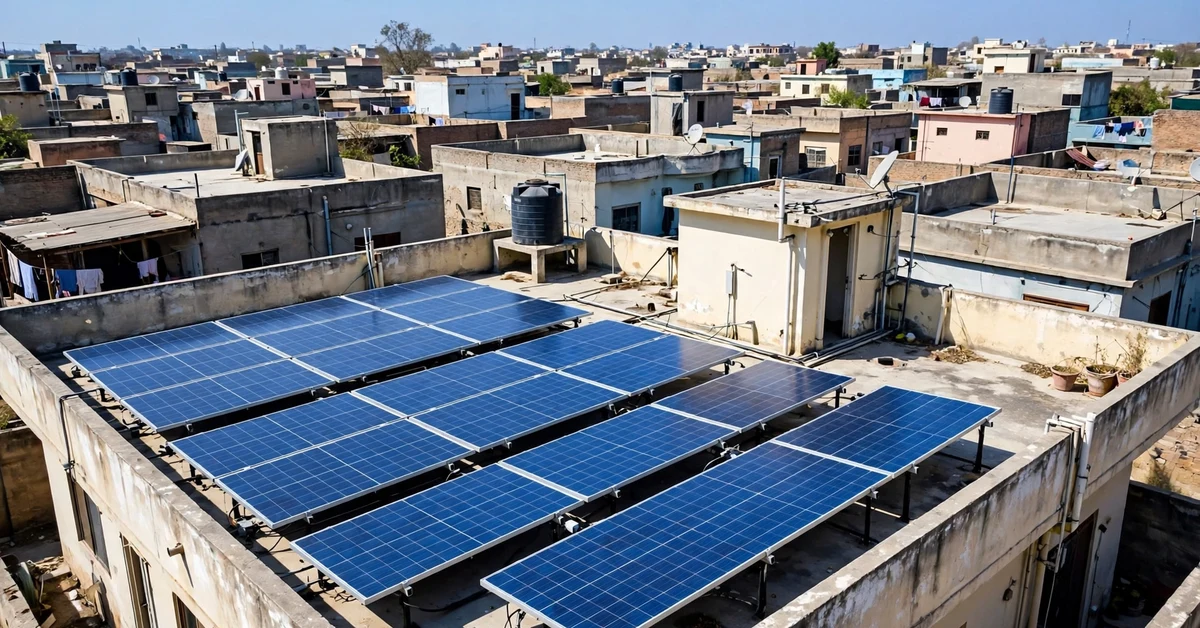 Rooftop solar panels installed on a house in Pakistan