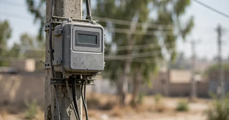 Electricity meter mounted on a pole in Pakistan