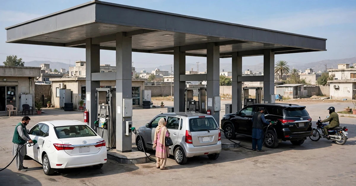 Petrol station in Pakistan with cars refuelling