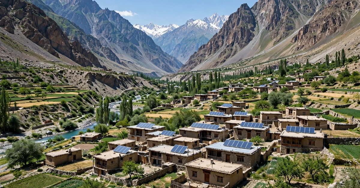 Village in Gilgit-Baltistan with rooftop solar panels