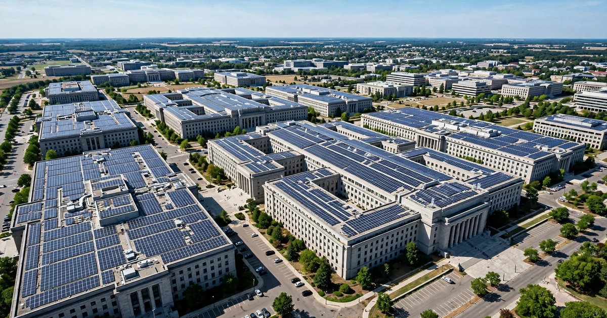 Aerial view of rooftop solar panels on government buildings in Punjab